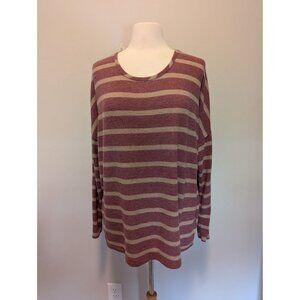BKE Striped Hacci Top XL Sweater Rosewood Taupe Soft Split Back